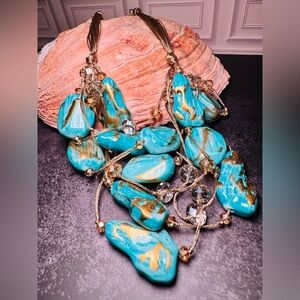 Turquoise and Gold Statement Necklace